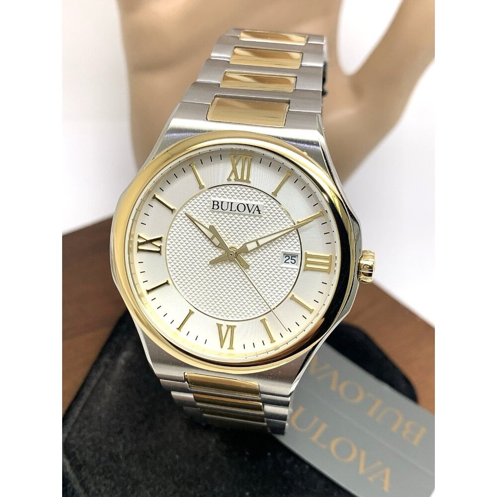 Bulova Men's Watch 98B440 Silver Dial Quartz Two Tone Stainless Steel 41mm